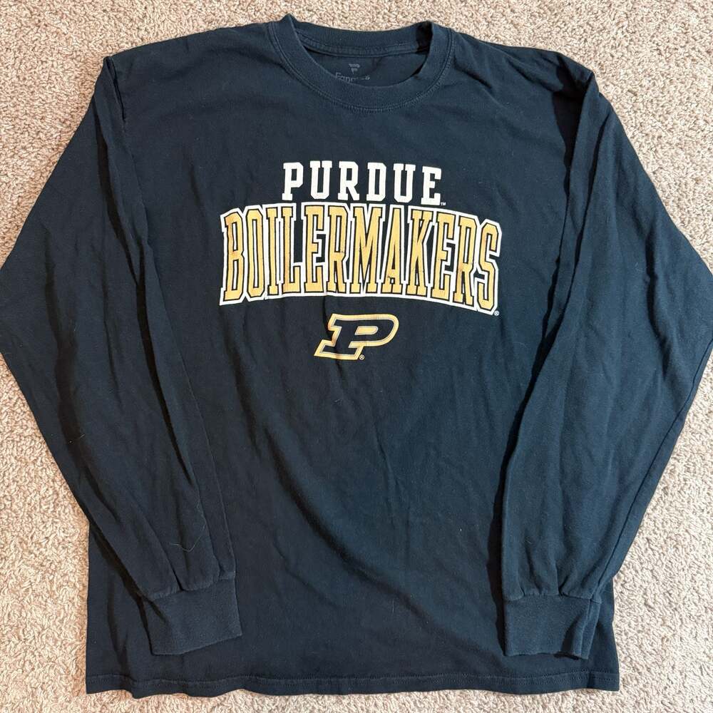 Purdue Boilermakers Long Sleeve Shirt Mens‎ Large Black Fanatics NCAA Graphic